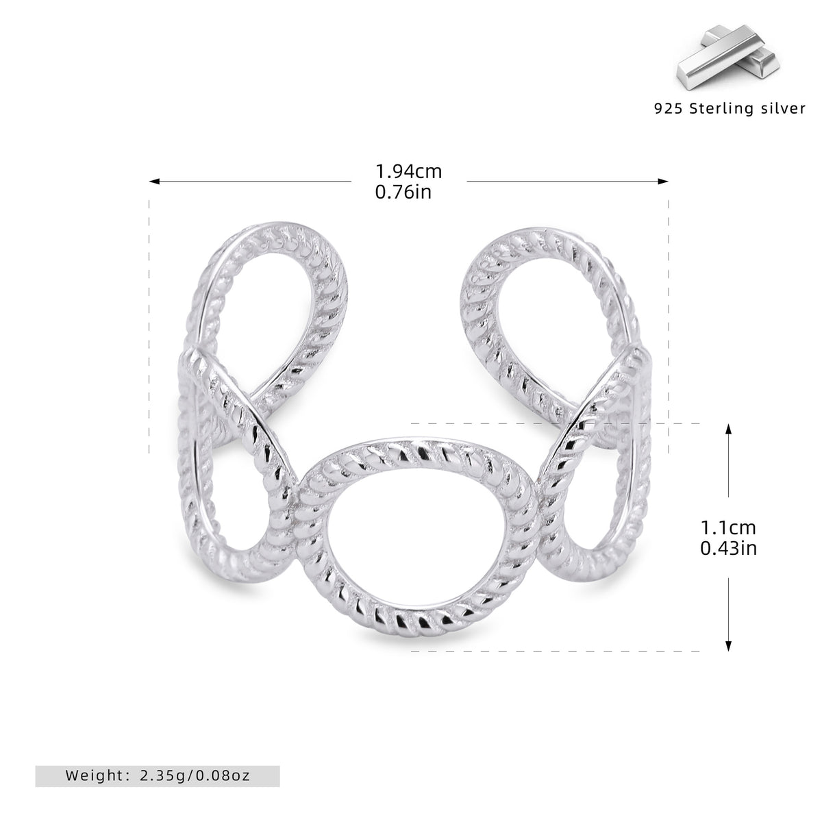 Stylish and unique braided band ring in S925 sterling silver
