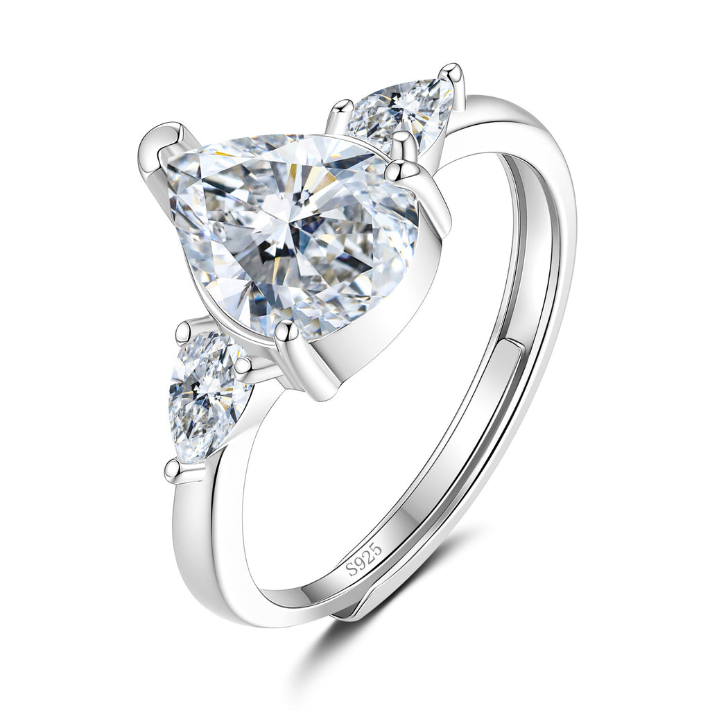 S925 Silver Pear-Shaped Moissanite Ring