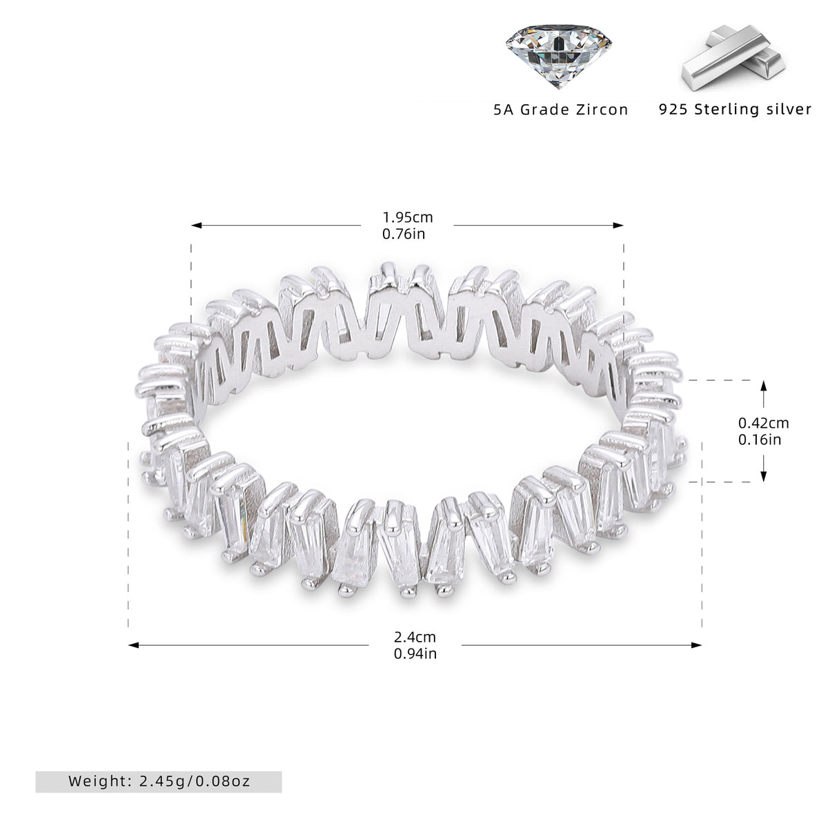 925 Sterling Silver Korean-Style V-Shaped Ring with Inlaid Zirconia