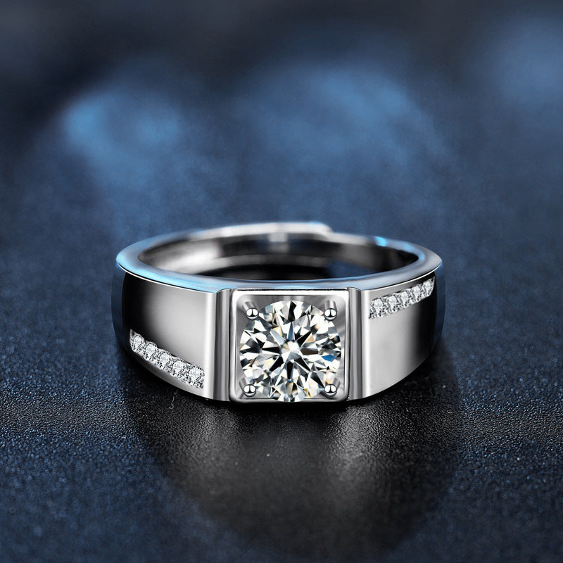 S925 Sterling Silver Moissanite Men's Ring