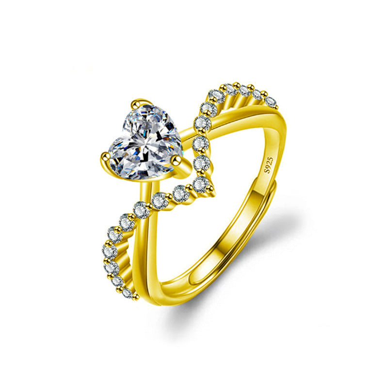 S925 Sterling Silver Heart Moissanite Diamond Accent Surround Ring
