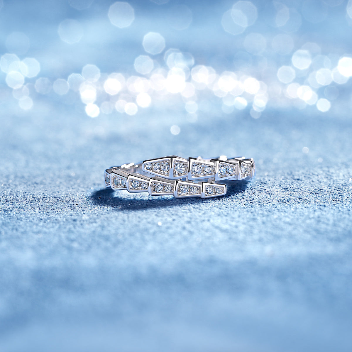 S925 Silver Snake-wound Mosanite Ring