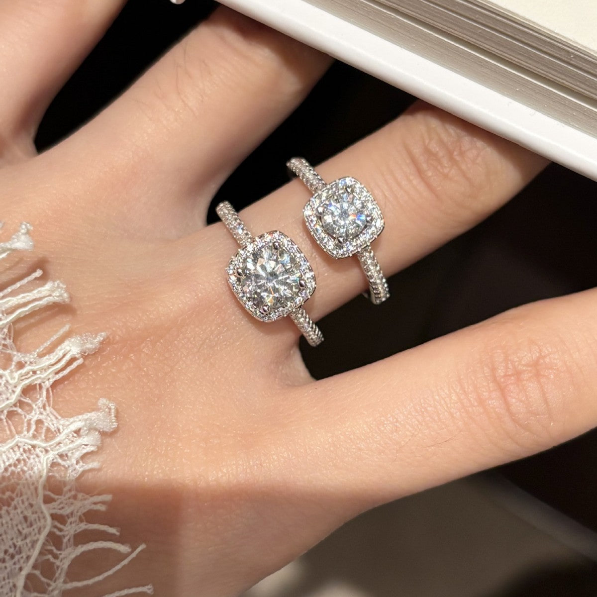 S925 Sterling Silver Princess-Cut Moissanite Ring