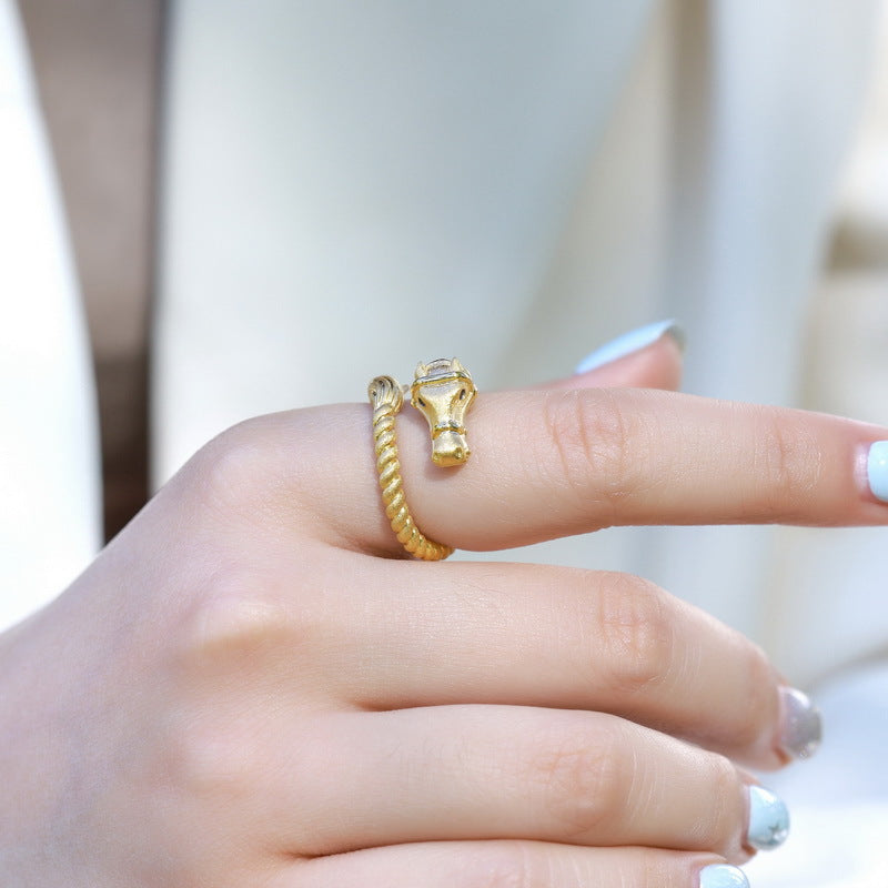 S925 Sterling Silver Gold-Plated New Chinese Style Horse Year Zircon Ring
