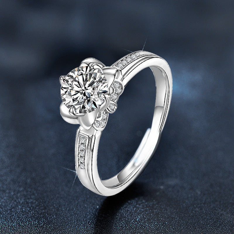 925 Sterling Silver Moissanite Iris Flower Ring