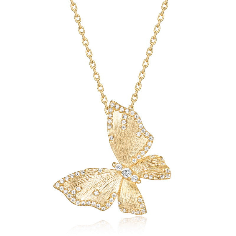 S925 Sterling Silver Gold-Plated Butterfly Zircon Inlaid Pendant Necklace