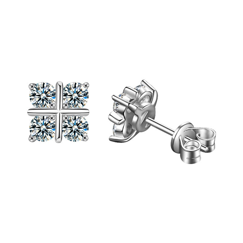 S925 Sterling Silver Moissanite Four-Leaf Clover Stud Earrings