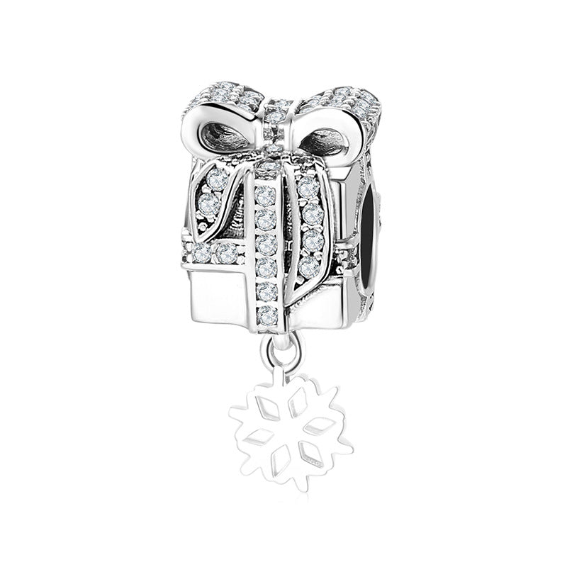 S925 Sterling Silver Christmas Gift Box Beaded Zircon Pendant