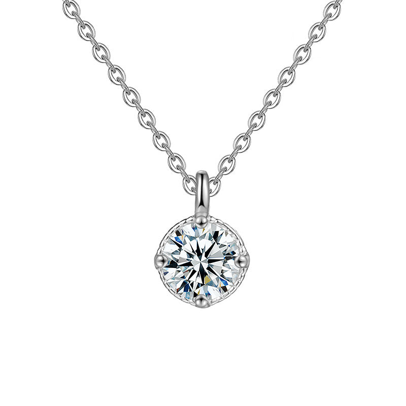 S925 Sterling Silver Moissanite Four Claw Pendant Necklace