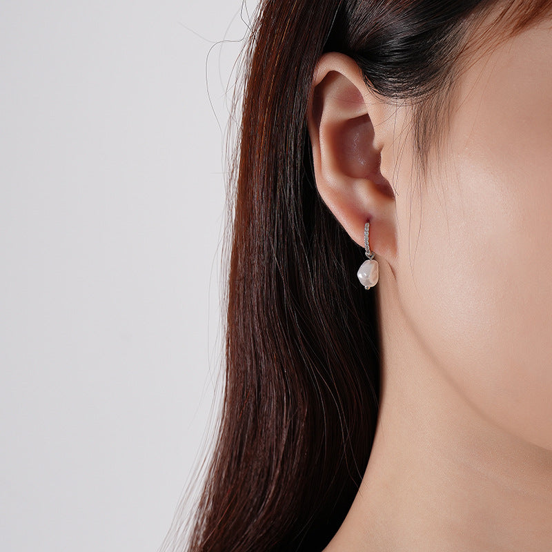 925 Sterling Silver Pearl and Zircon Earrings