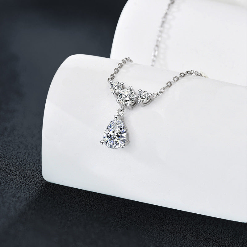 S925 Sterling Silver Moissanite Tassel Water Drop Necklace