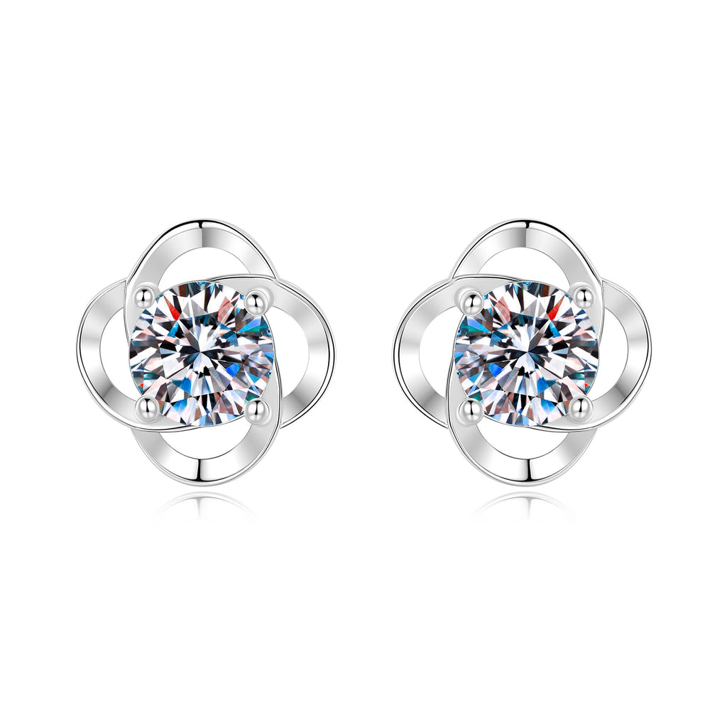 S925 Sterling Silver Four-Leaf Clover Moissanite Stud Earrings