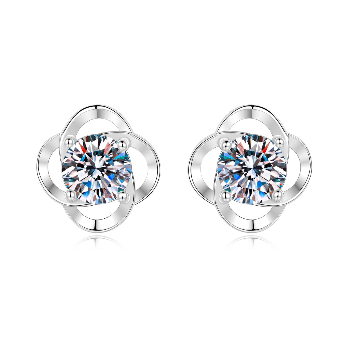 S925 Sterling Silver Four-Leaf Clover Moissanite Stud Earrings