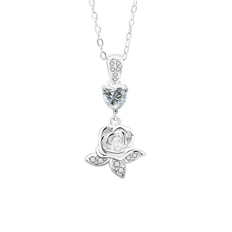 S925 Sterling Silver Moissanite Love Rose Pendant Necklace