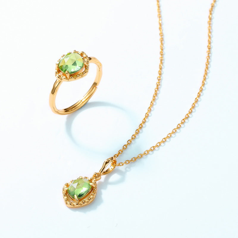 S925 Sterling Silver Gold-Plated Natural Olivine Pendant Necklace