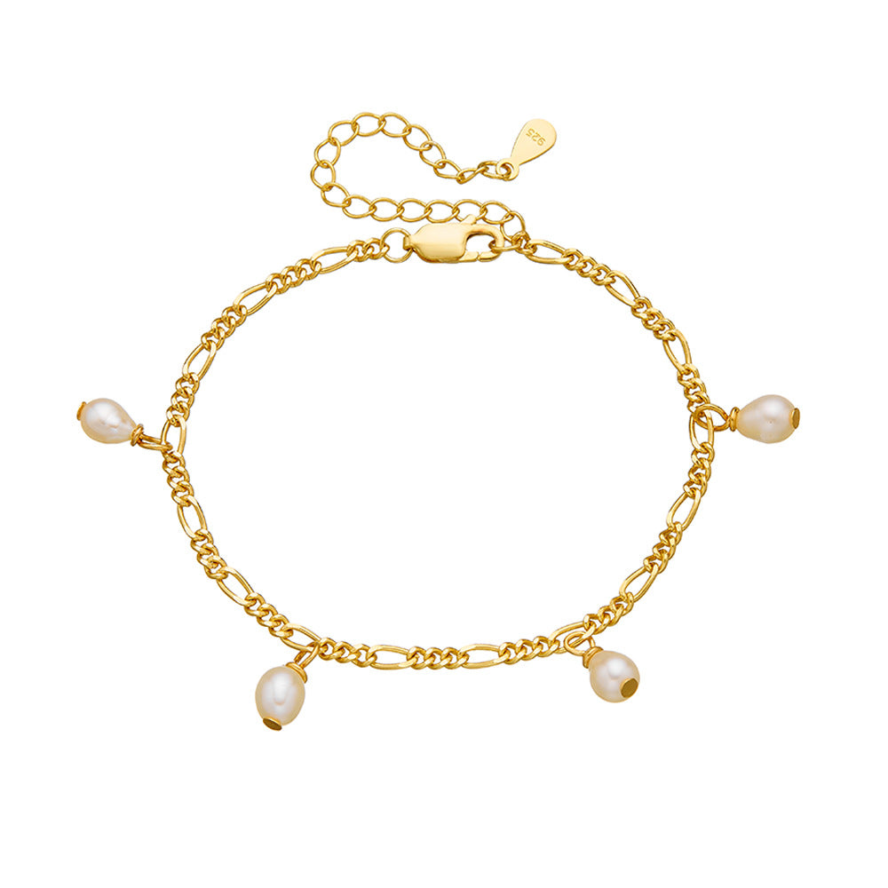 S925 Sterling Silver 18K Gold Plating Natural Cultured Pearl Bracelet