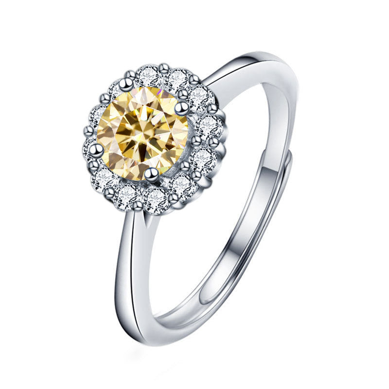 S925 Sterling Silver Moissanite Color Diamond Ring