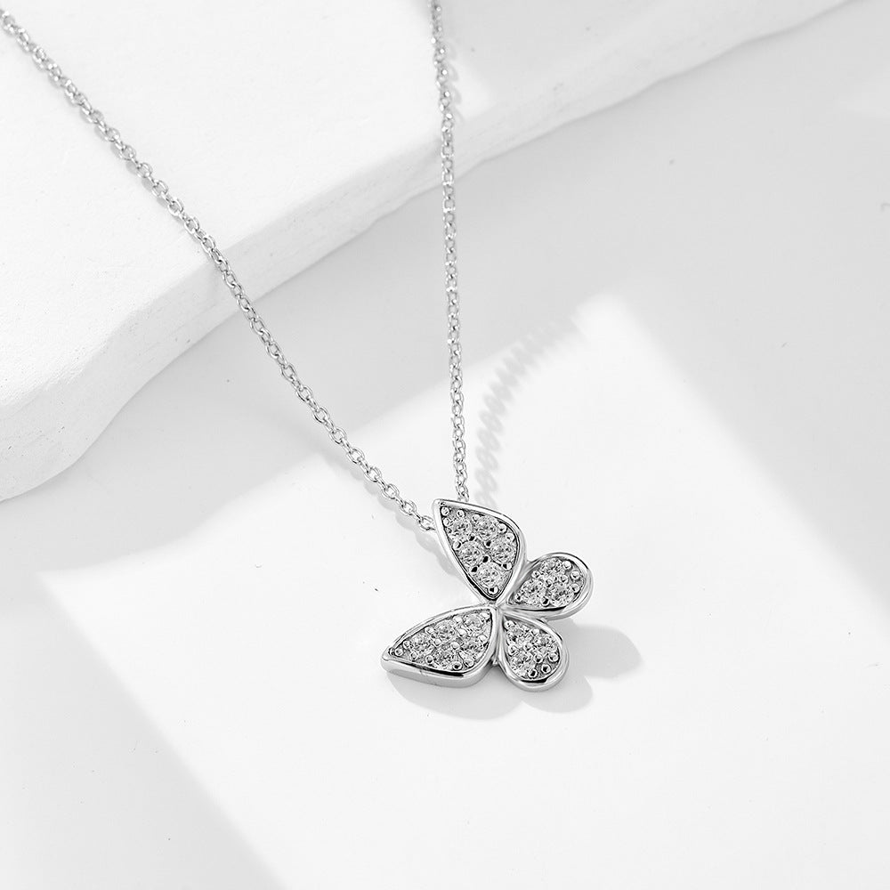 S925 Sterling Silver Zircon Inlaid Butterfly Necklace