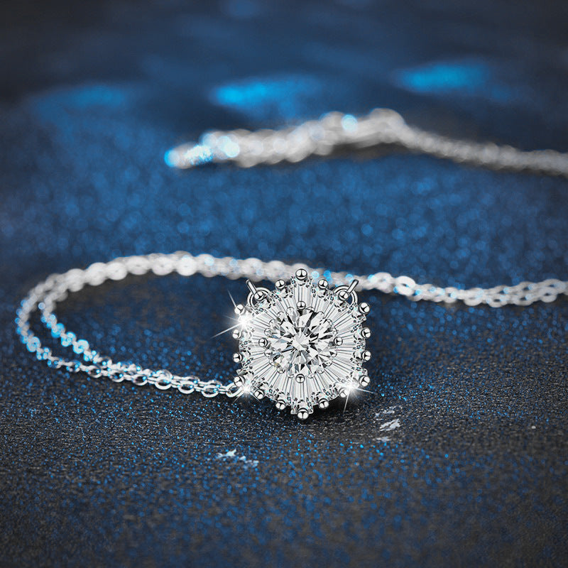 S925 Sterling Silver Moissanite Ice Flower Pendant Necklace