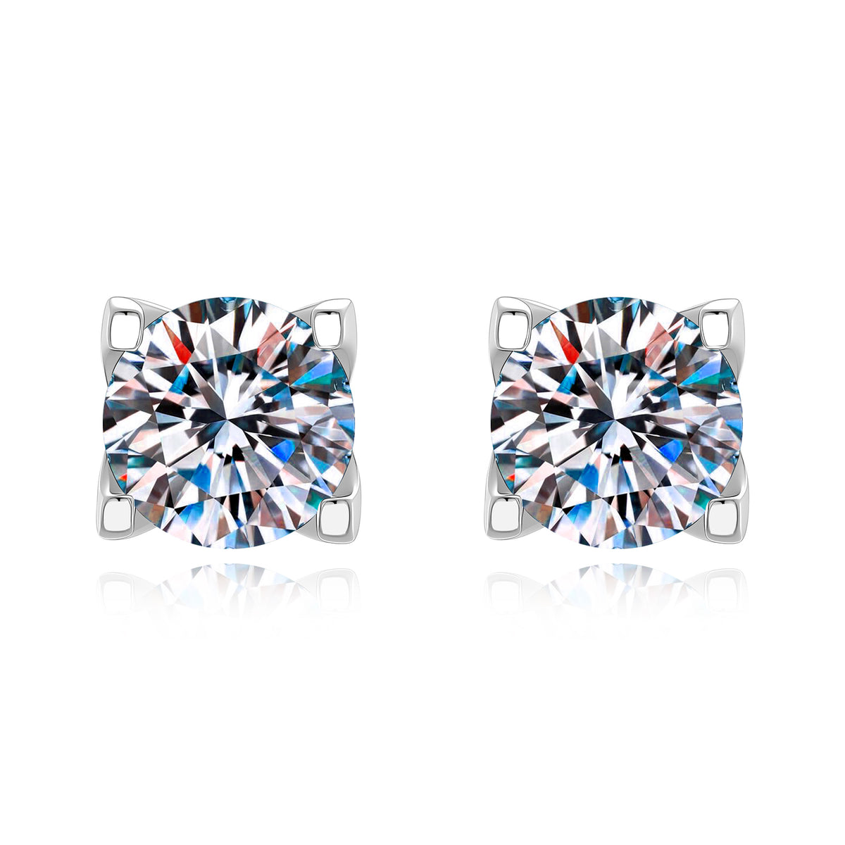 S925 Sterling Silver Moissanite "Bull Head" 4-Prong White Gold-Plated Earrings