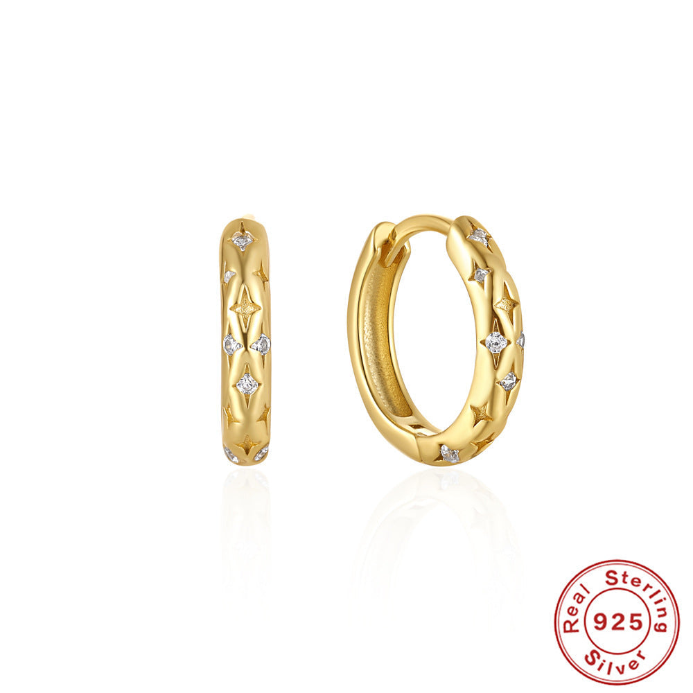 925 Sterling Silver Star Hoop Earrings