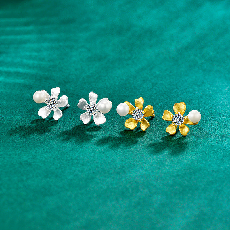 Moissanite & S925 Sterling Silver Orchid Pearl Stud Earrings
