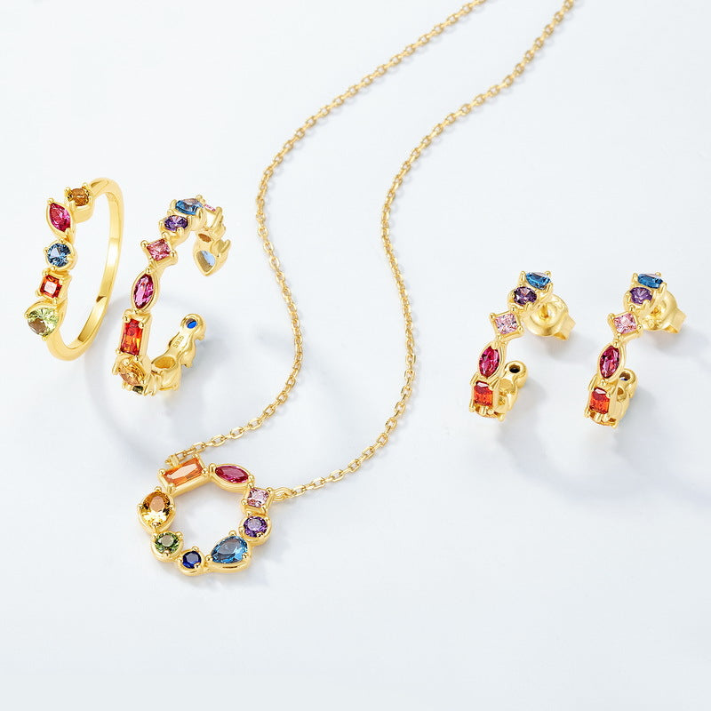 S925 Sterling Silver Gold-Plated Colored Zircon Pendant Necklace
