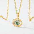 S925 Sterling Silver Gold-Plated Green Moss Pendant Necklace