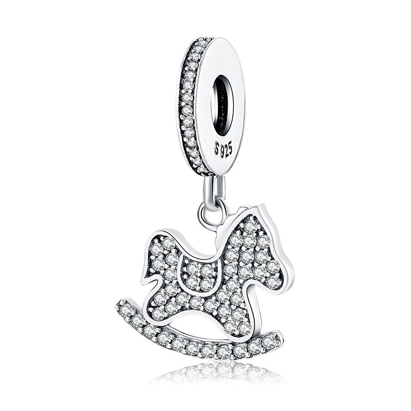 S925 Sterling Silver Zircon Inlaid Accent Rocking Horse Pendant