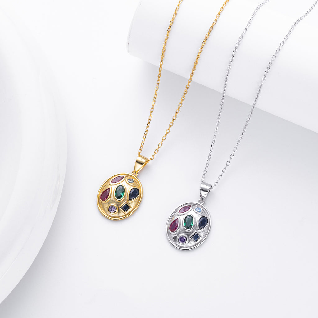 S925 Sterling Silver Color Zirconium Pendant Necklace