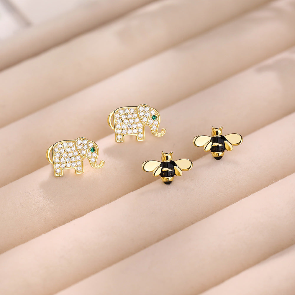 S925 Sterling Silver Small Stud Earrings with Colorful Cubic Zirconia