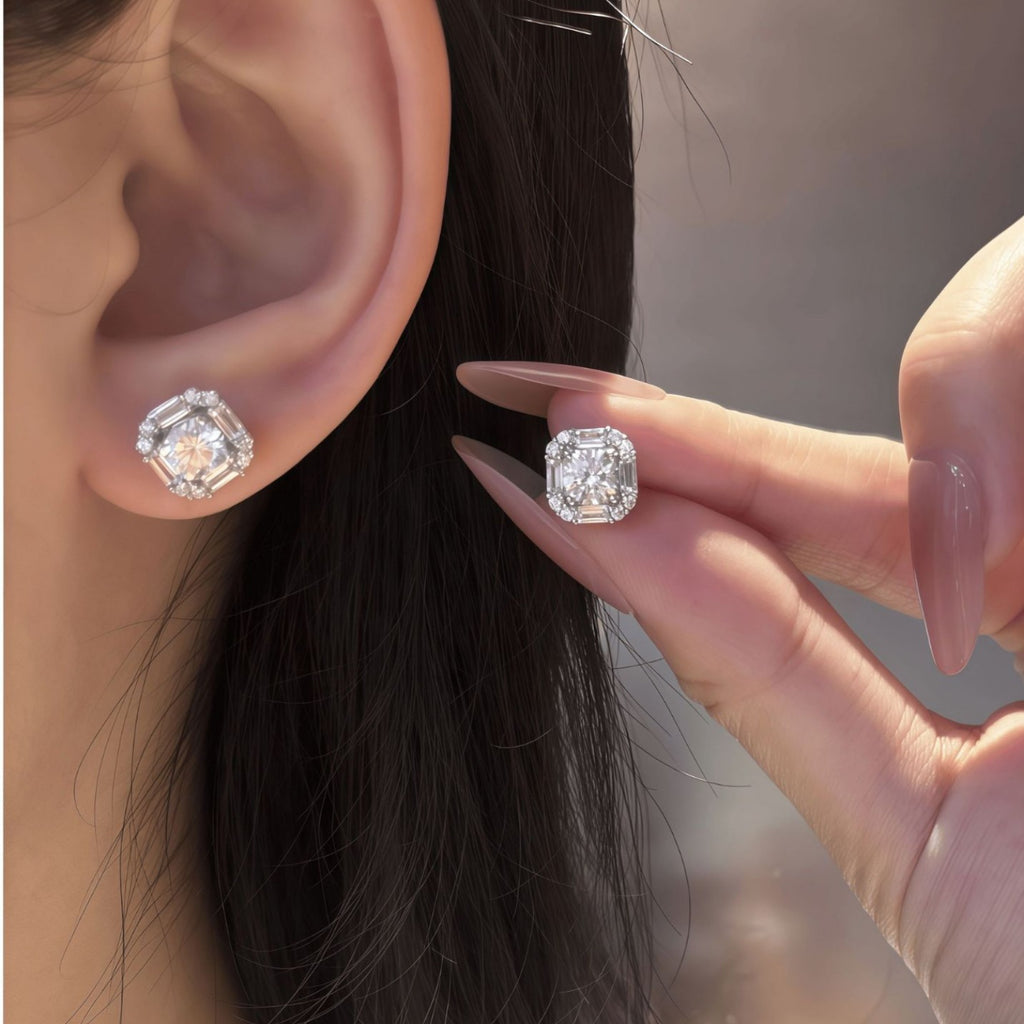 S925 Sterling Silver Square Moissanite Earrings