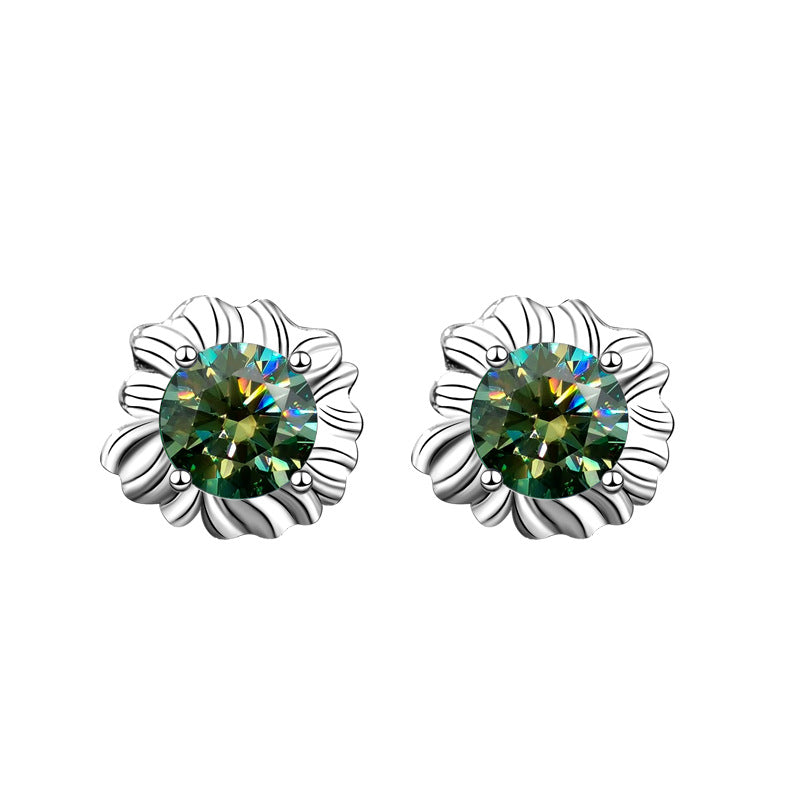 Cute and delicate Christmas moissanite sunflower 925 sterling silver stud earrings
