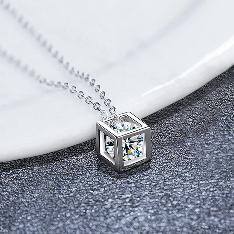 S925 Sterling Silver Moissanite Rubik's Cube Square Pendant Necklace