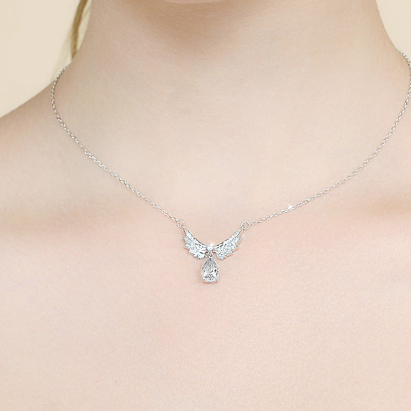 S925 Sterling Silver Angel Wings Moissanite Pendant Necklace