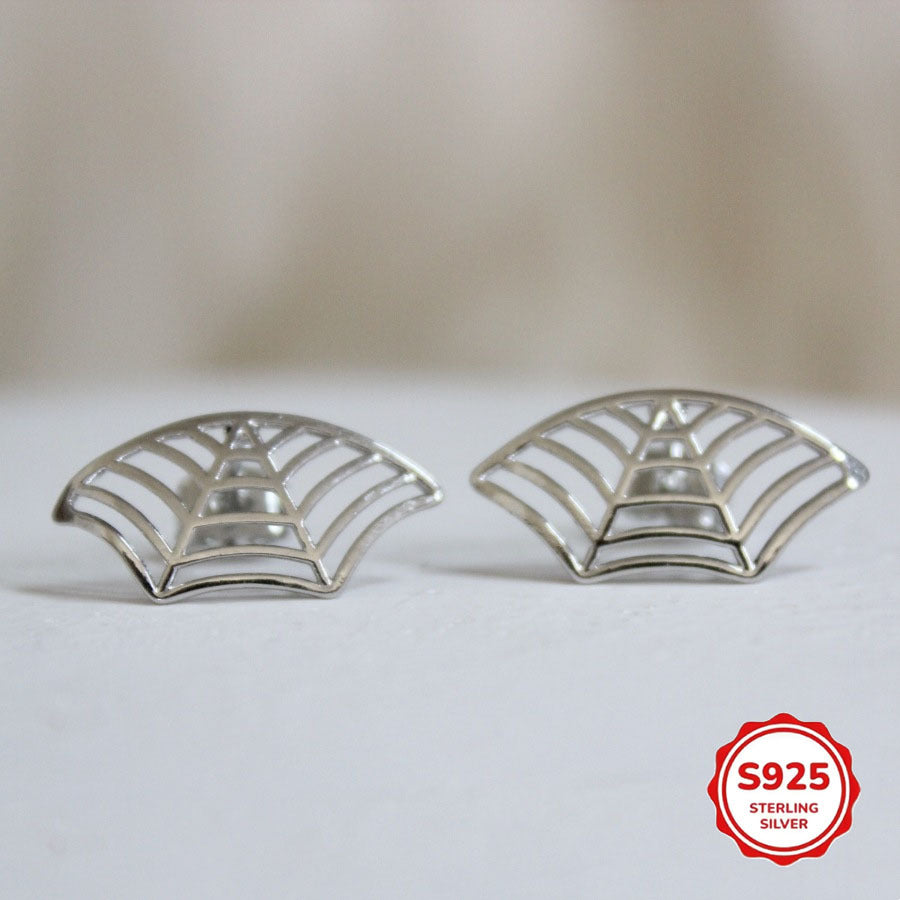 S925 Sterling Silver Halloween Spiderweb Stud Earrings