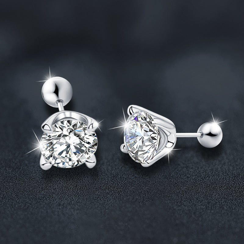 Simple and elegant moissanite four-prong threaded earrings in 925 sterling silver
