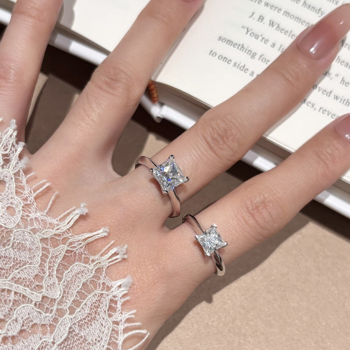 S925 Sterling Silver Square-Cut Colored Moissanite Ring
