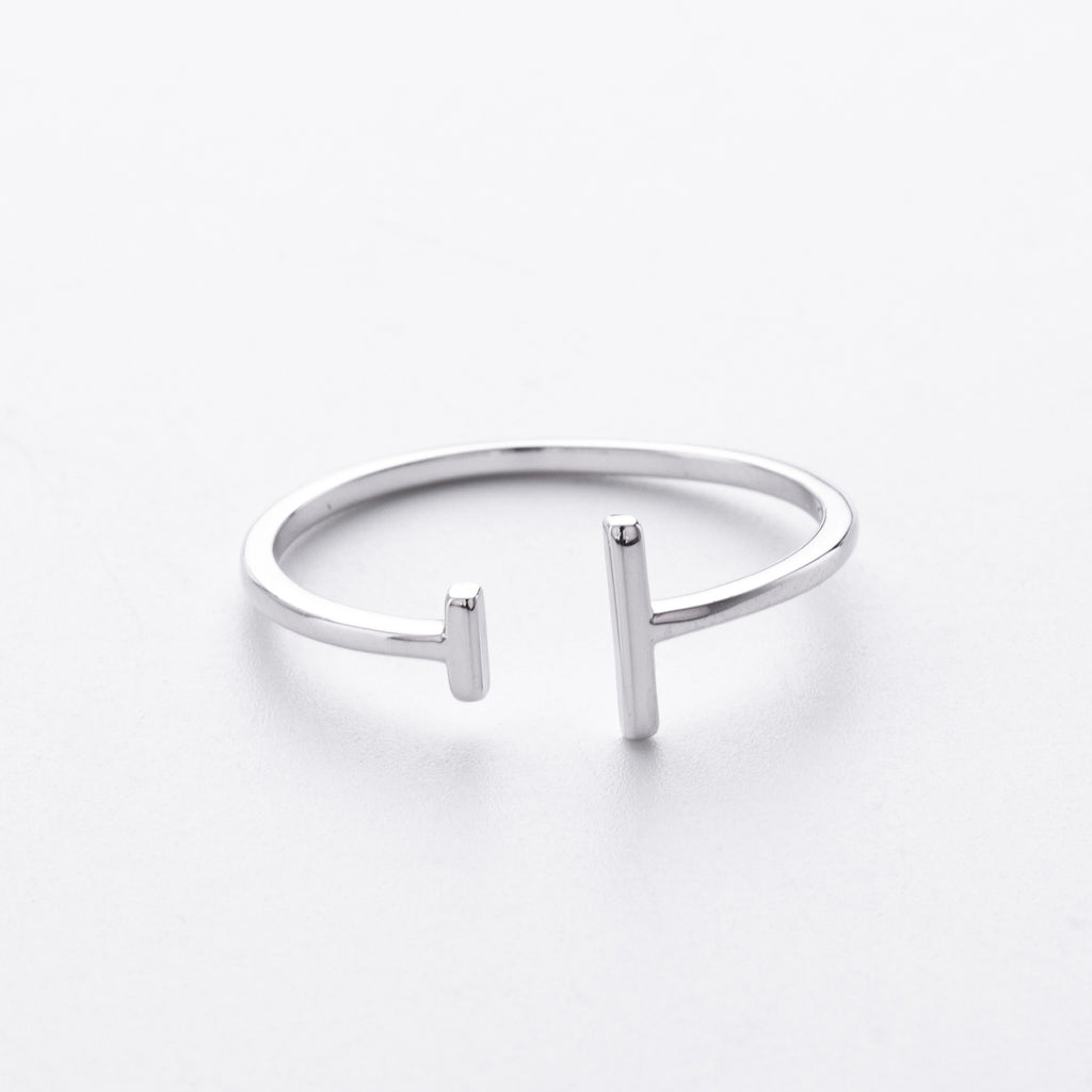 S925 Sterling Silver Simple  Stylish Parallel-Line Open Ring