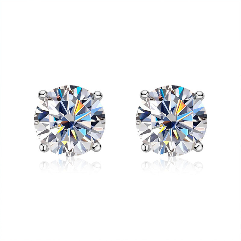 925 Sterling Silver Classic Four-Prong Earrings with Moissanite