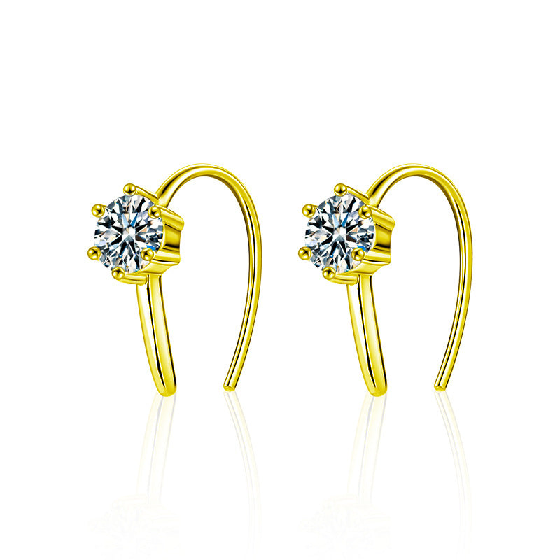 925 Sterling Silver U-Shaped Fashionable and Simple Moissanite Stud Earrings