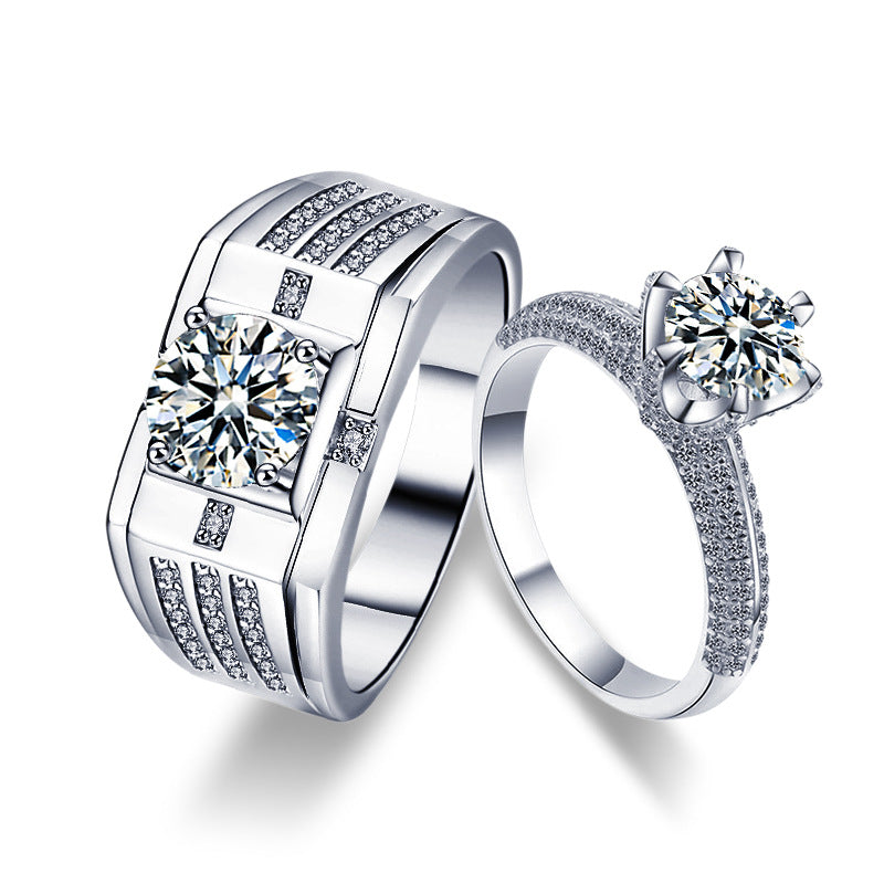 S925 Sterling Silver "Heartbeat" Moissanite Couple Ring