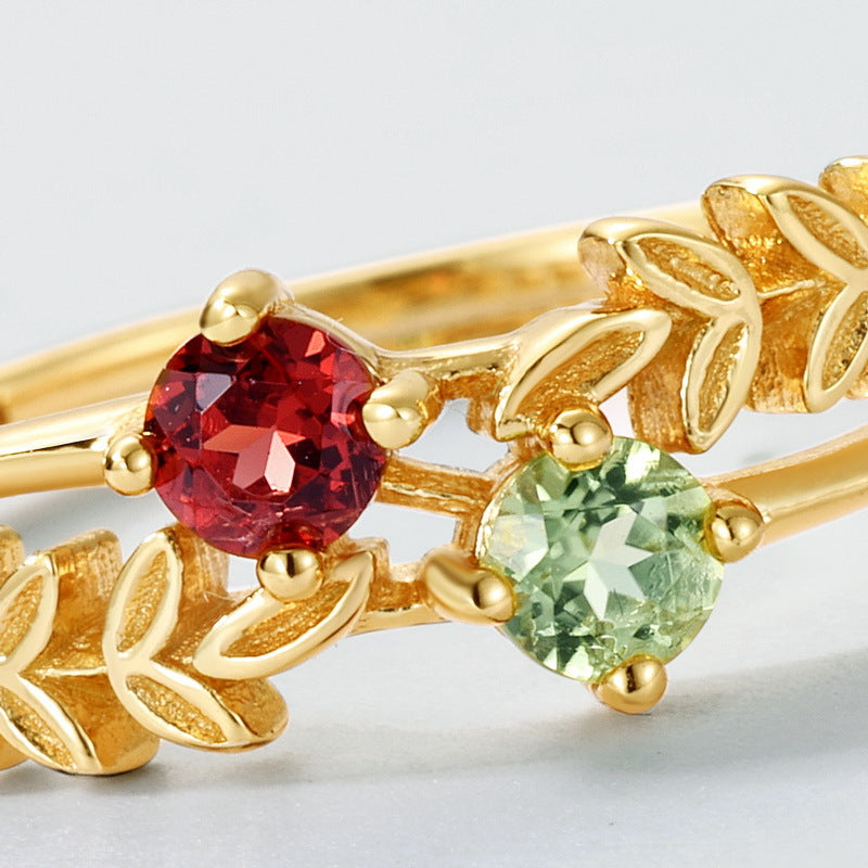 S925 Sterling Silver Gold-Plated Garnet Gemstone Ring