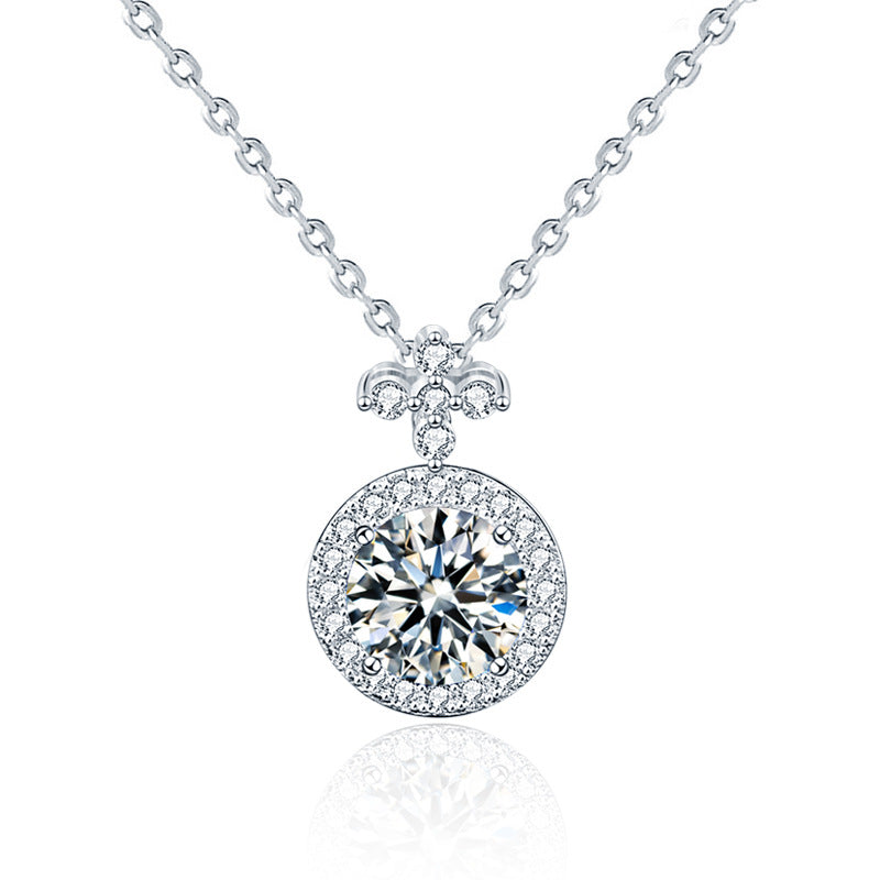 S925 Sterling Silver Round Moissanite Cross Pendant Necklace