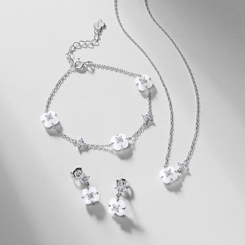 S925 Sterling Silver Four-Leaf Clover Jade Bracelet