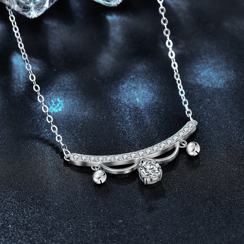 S925 Sterling Silver Moissanite Lace Princess Bell Pendant Necklace
