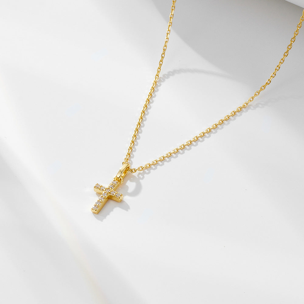 S925 Sterling Silver Zircon Inlaid Cross Necklace