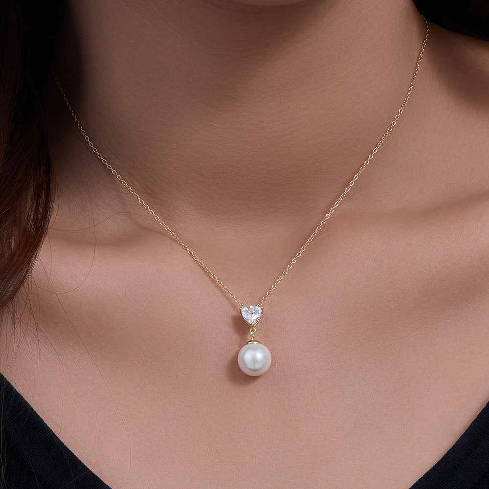 S925 Sterling Silver Heart-Shaped Zircon Pearl Necklace