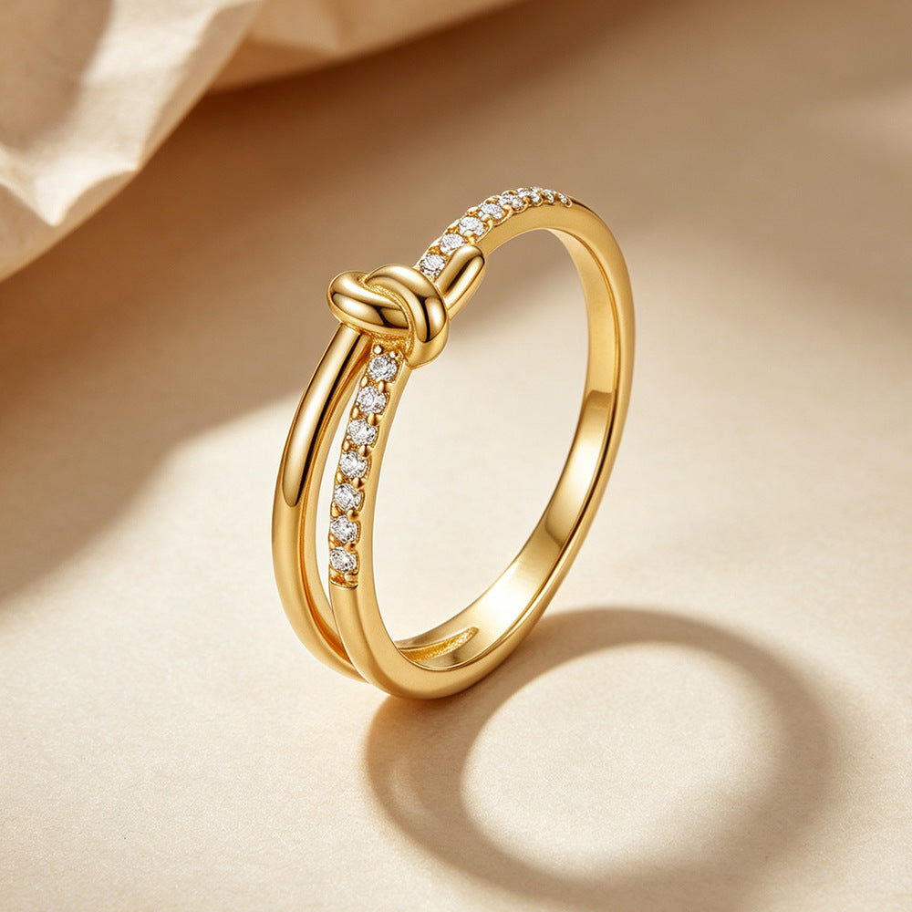Dainty Knot Pavé Ring in 925 Sterling Silver, Gold Plated