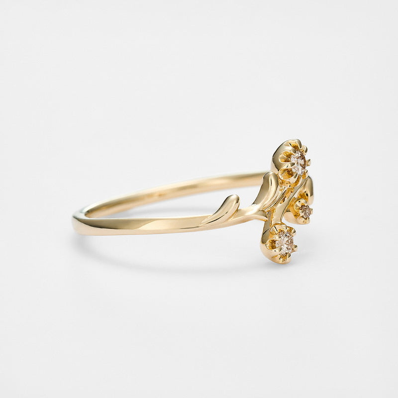 S925 Sterling Silver Gold-Plated Flower Zircon Inlaid Ring